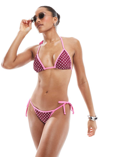 Exclusive Contrast Heart Print Bikini Bottom Co-Ord