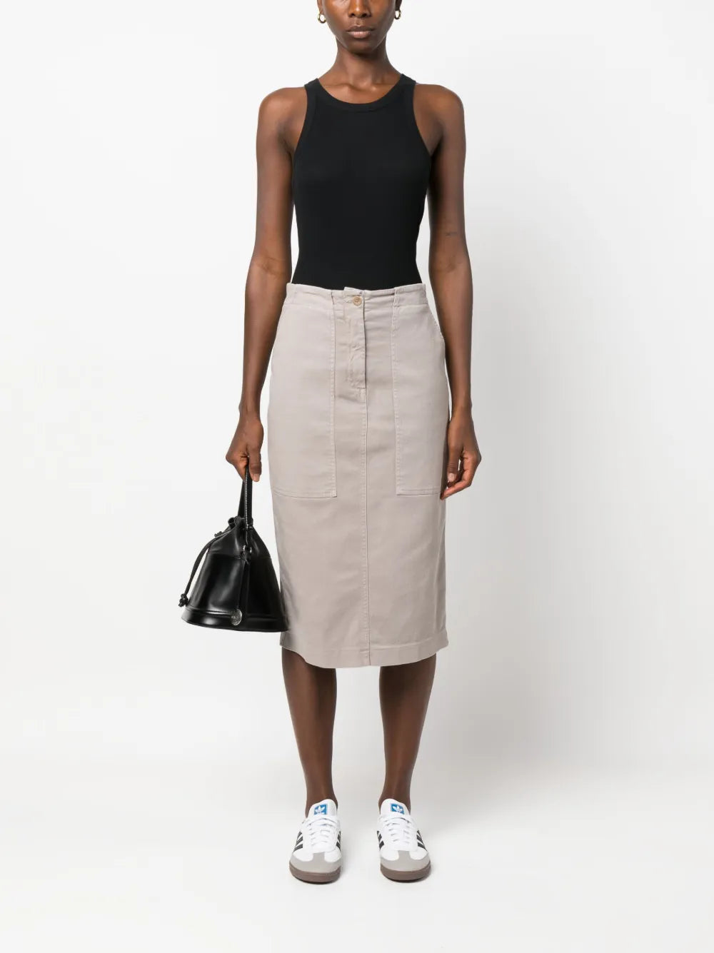 High-Waisted Cotton-Blend Skirt