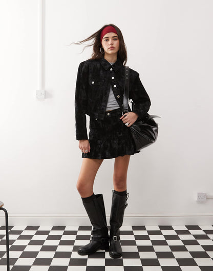 Flocked Camo Print Denim Jacket Co-Ord