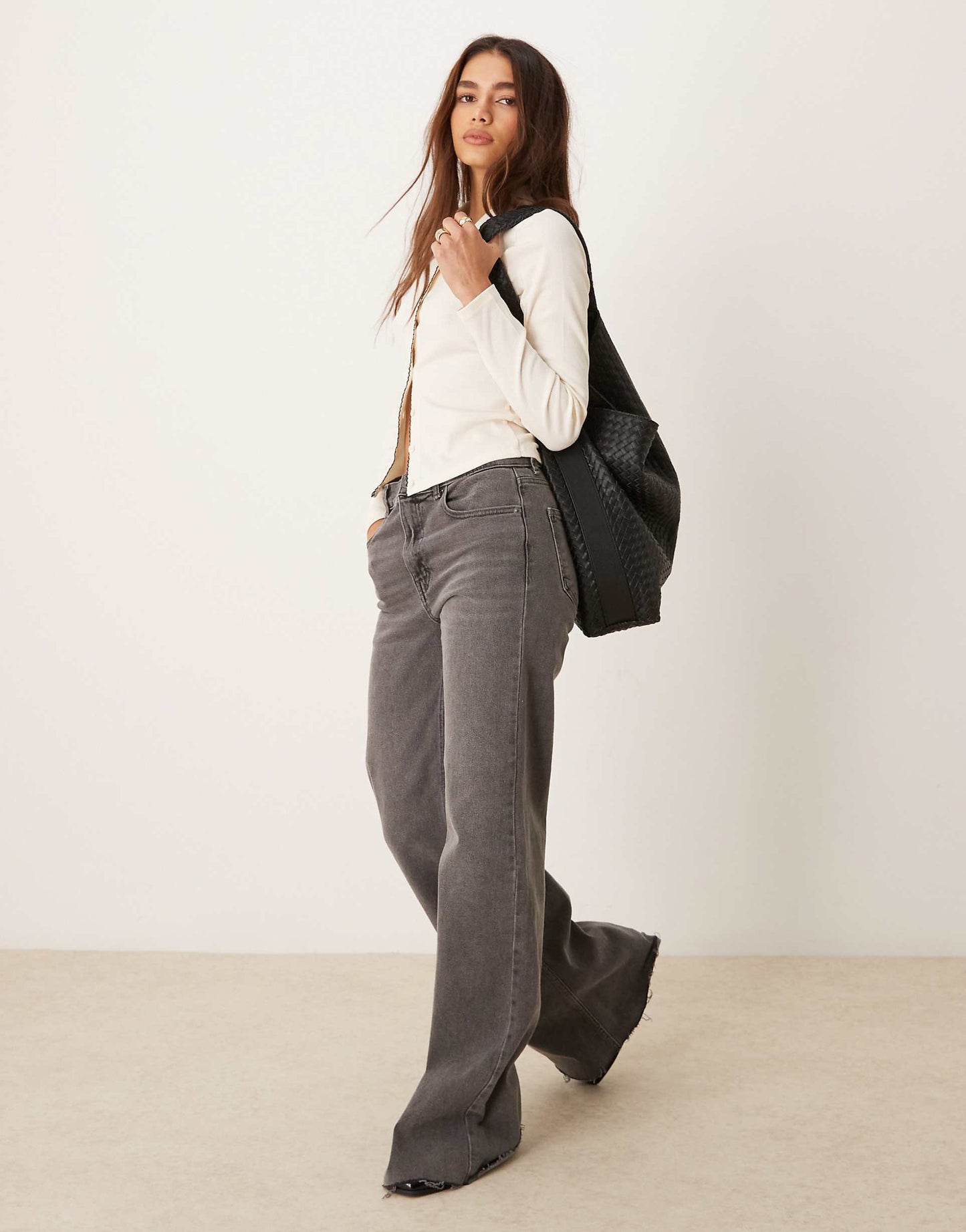 Blanket Stitch Collar Detail Long Sleeve Top