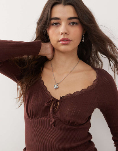Tie Front Detail Long Sleeve Top