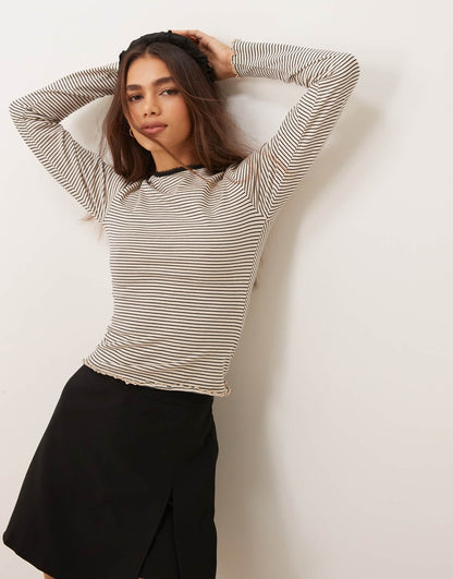 Stripe Tee With Lace Trim