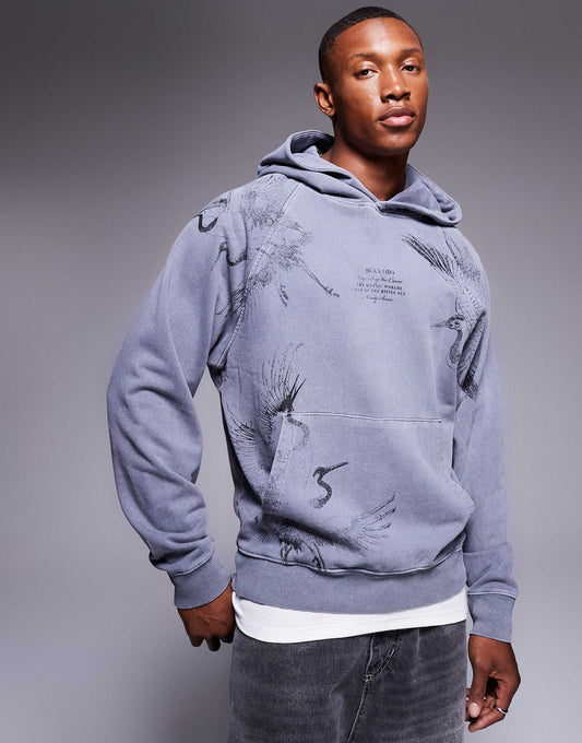 Japanese Crane Back Print Hoodie