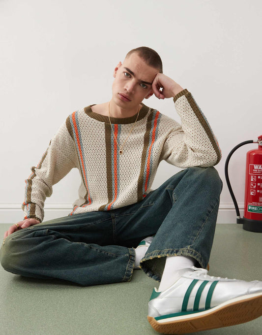 Crotchet Stripe Polo Jumper