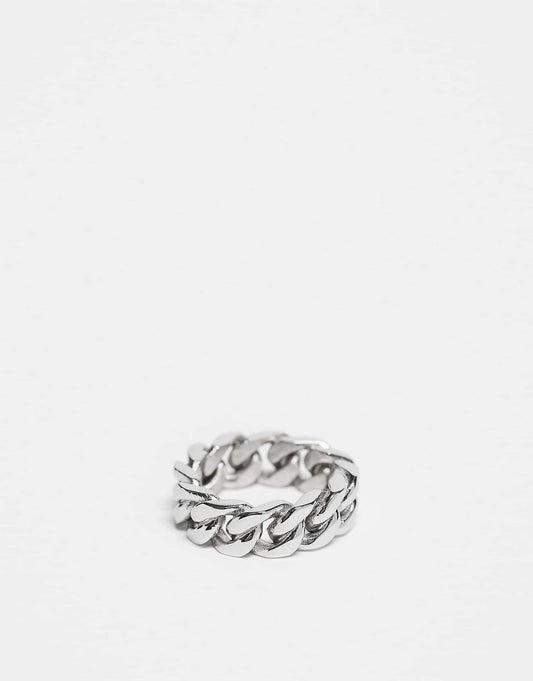 Waterproof Stainless Steel Band Ring With Chain Design