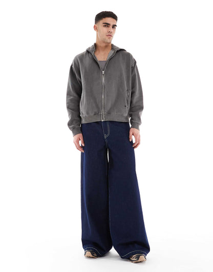 Super Wide Leg Jeans With Contrast Stitch
