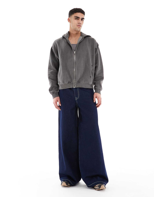 Super Wide Leg Jeans With Contrast Stitch