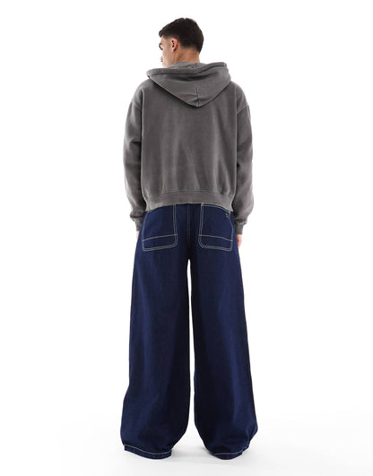 Super Wide Leg Jeans With Contrast Stitch