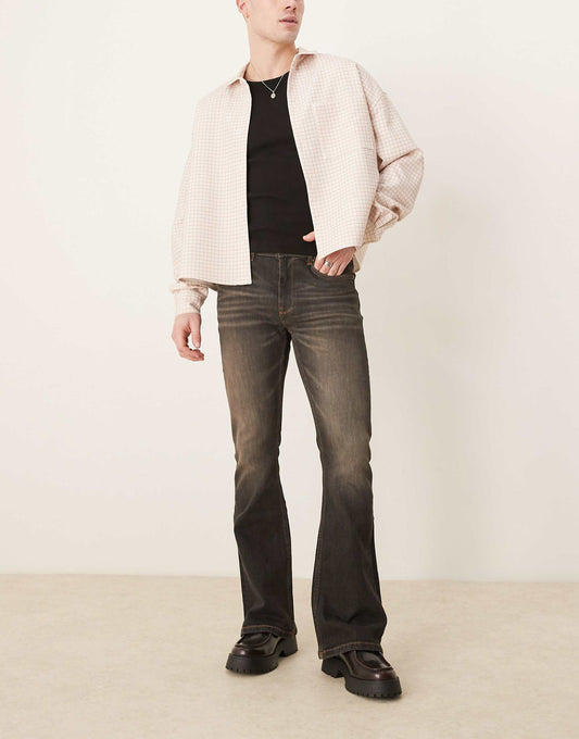 Stretch Flare Jeans With Brown Tint
