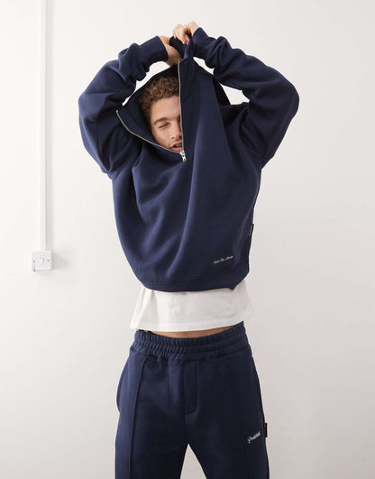 Half Zip Contrast Logo Detail 360Gsm Sweatshirt