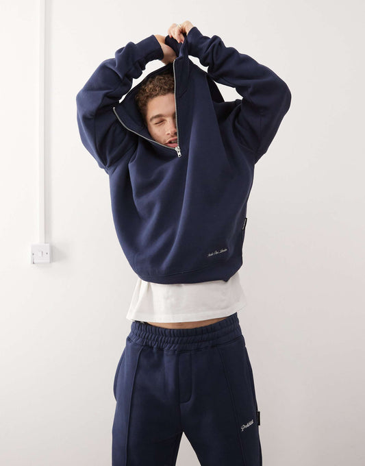 Half Zip Contrast Logo Detail 360Gsm Sweatshirt