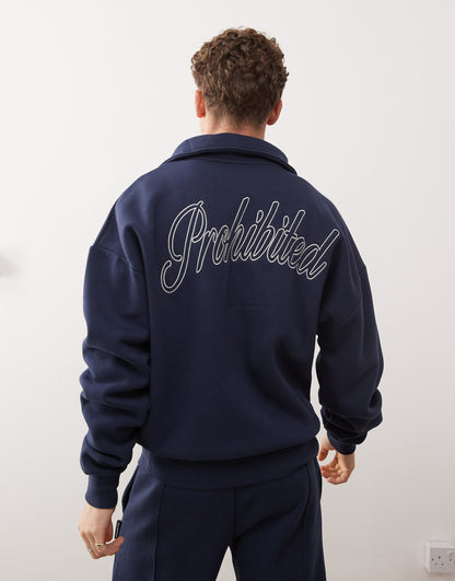 Half Zip Contrast Logo Detail 360Gsm Sweatshirt