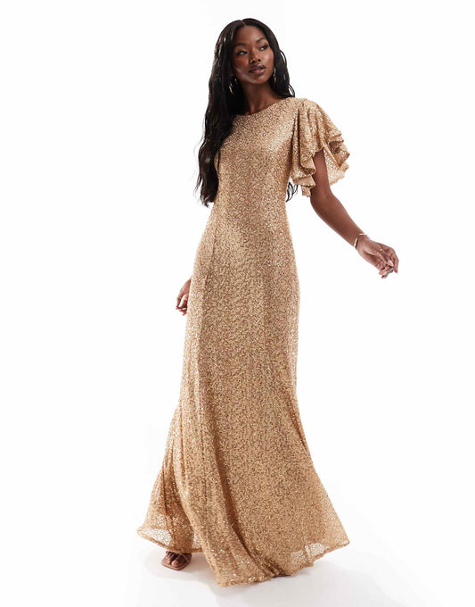 Sequin Flutter Sleeve Maxi