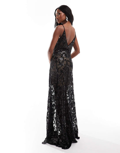 Iridescent Sequin Maxi With Front Split