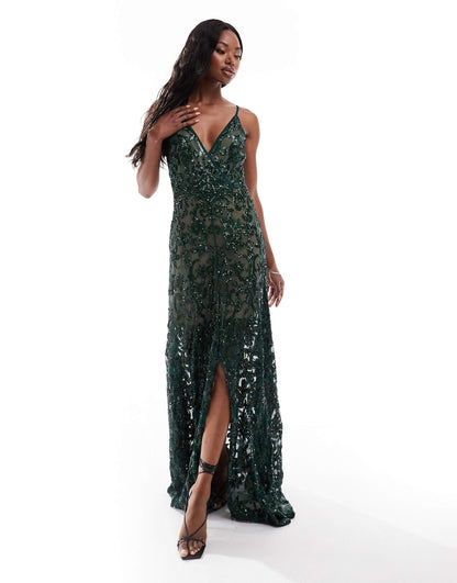 Iridescent Sequin Maxi With Front Split