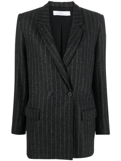 Pinstripe-Pattern Wool-Blend Blazer