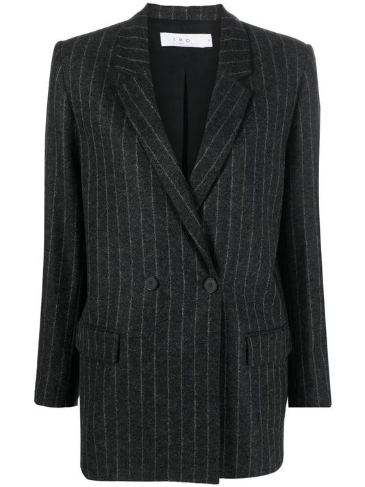 Pinstripe-Pattern Wool-Blend Blazer