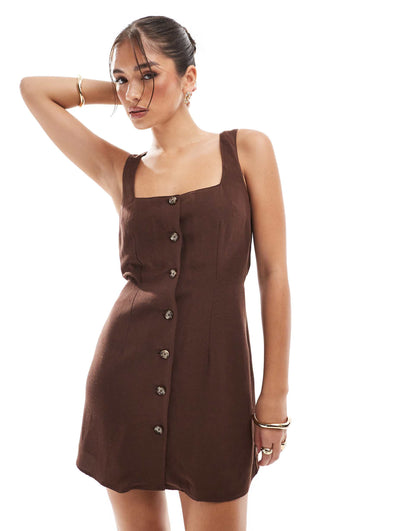 Square Neckline Waistcoat Mini Dress