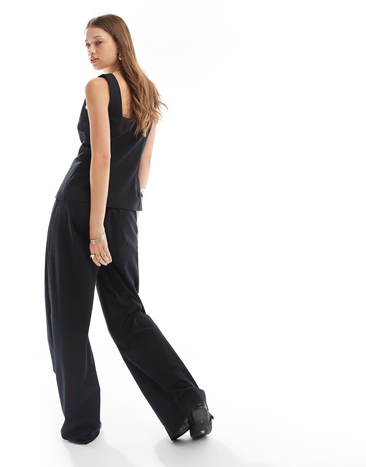 Linen Blend Mid Rise Wide Leg Trouser Co Ord