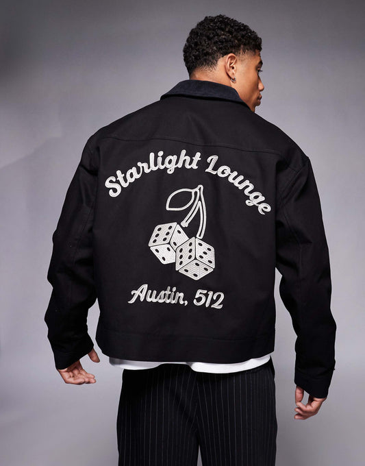 Oversized Boxy Harrington Jacket With Chest And Back Embroidery