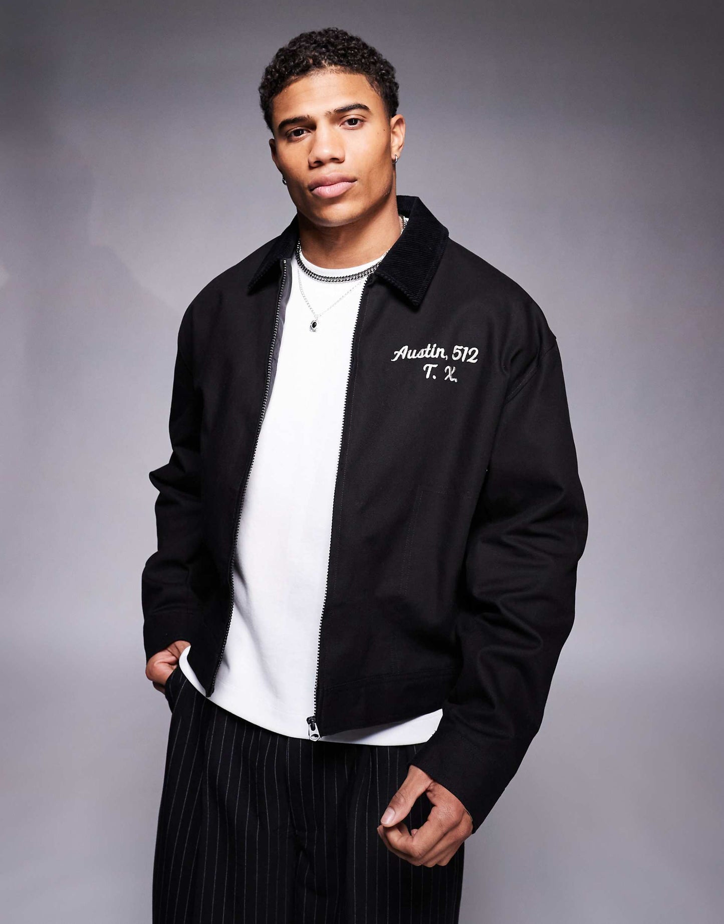 Oversized Boxy Harrington Jacket With Chest And Back Embroidery