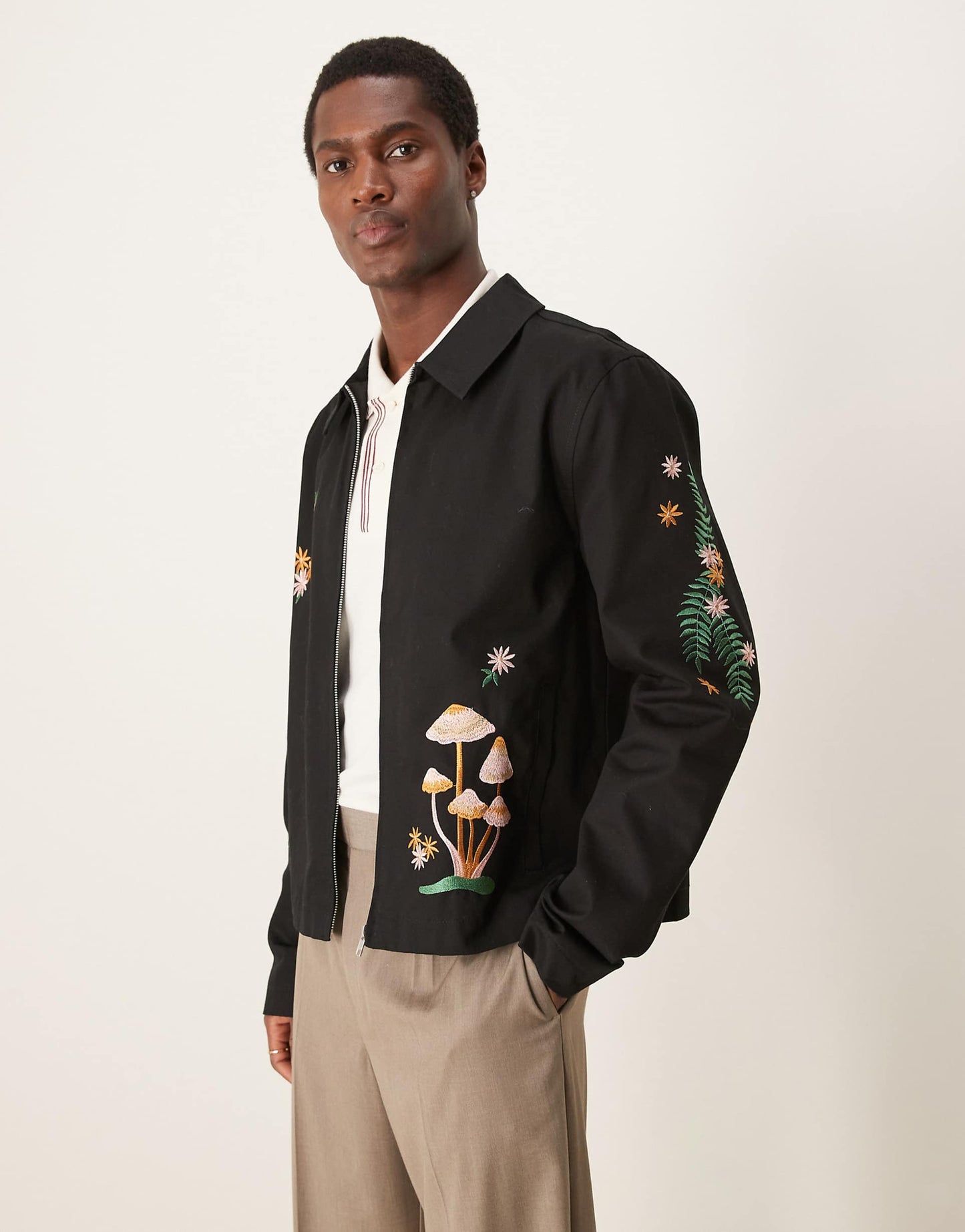 Oversized Harrington Jacket With Embroidery