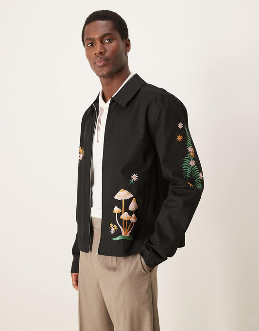 Oversized Harrington Jacket With Embroidery