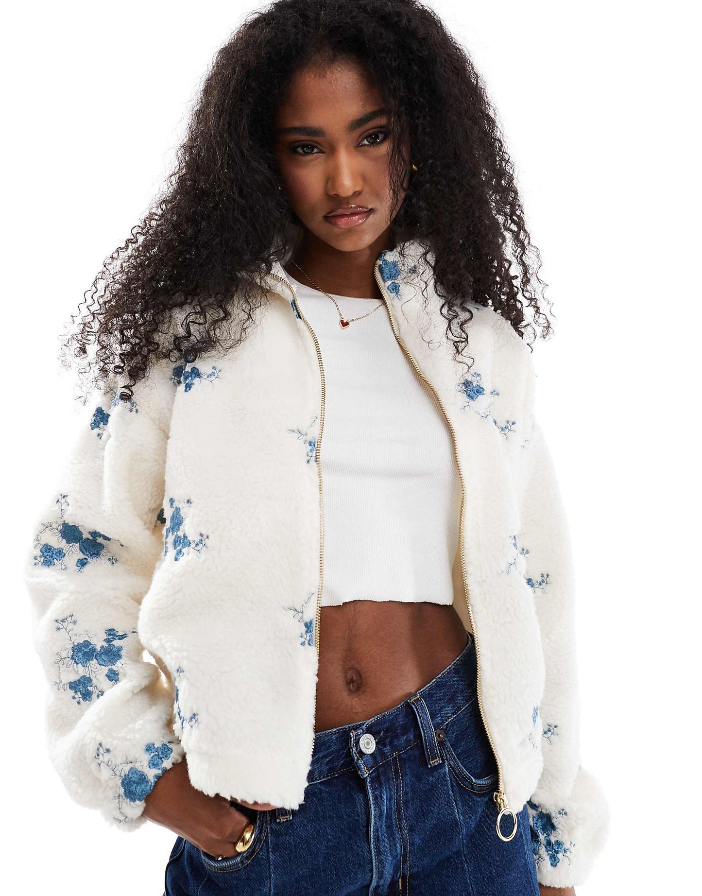 Zip Through Teddy Embroidered Jacket