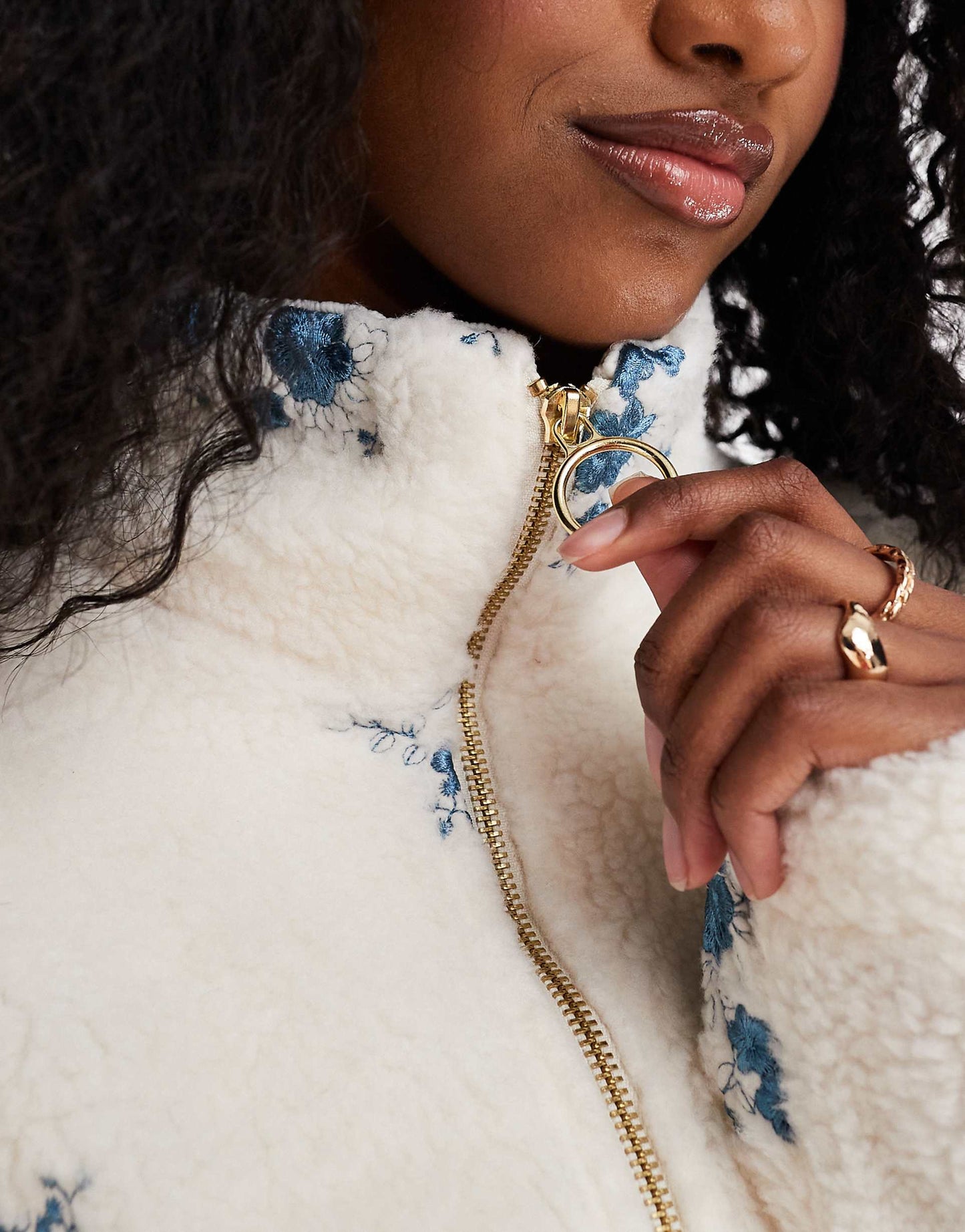 Zip Through Teddy Embroidered Jacket