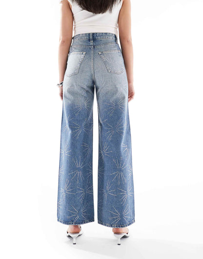 Hope Extra High Waist Wide Leg Rhinestone Jeans