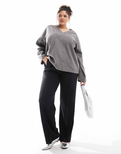 Curve Pinstripe Straight Leg Trousers