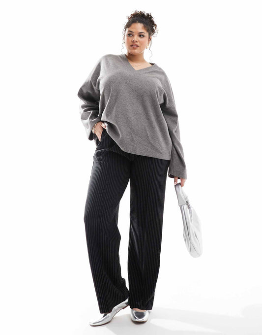 Curve Pinstripe Straight Leg Trousers
