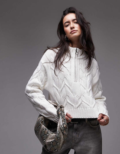 Knitted Cable High Neck Cardi