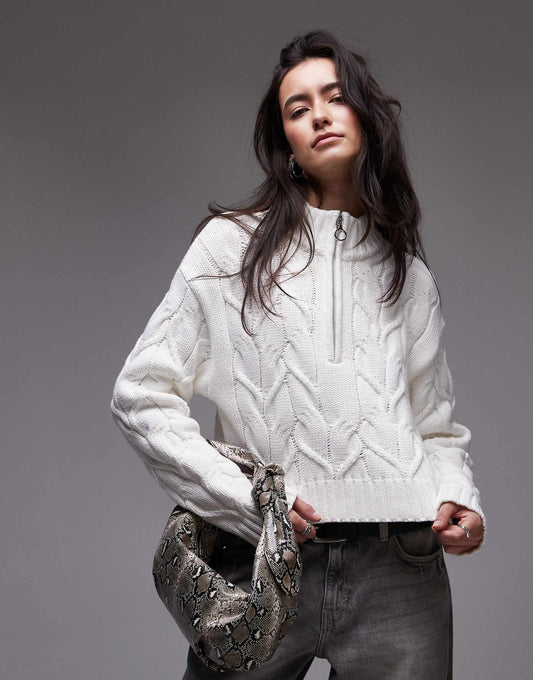 Knitted Cable High Neck Cardi