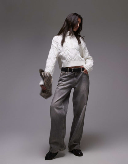 Knitted Cable High Neck Cardi