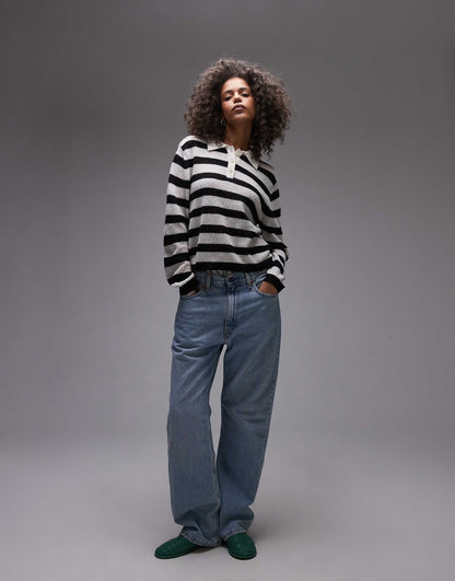 Knitted Light Weight Stripe Polo