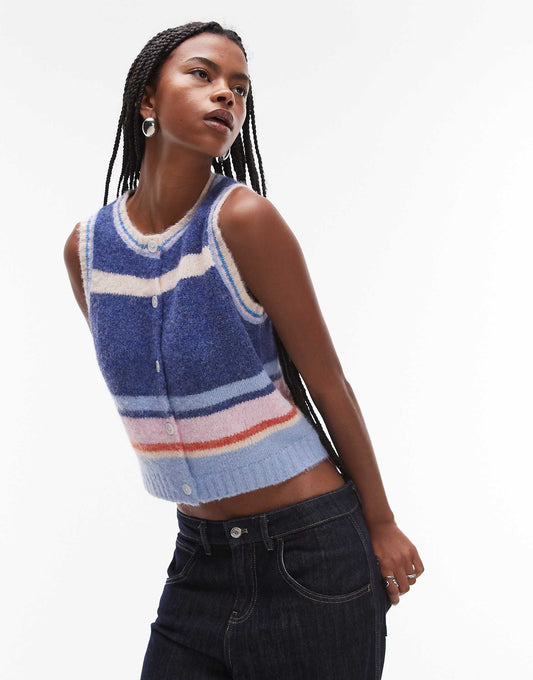 Knitted Stripe Button Tank