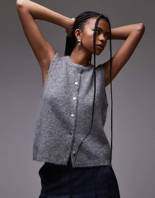 Knitted Gold Button Tank