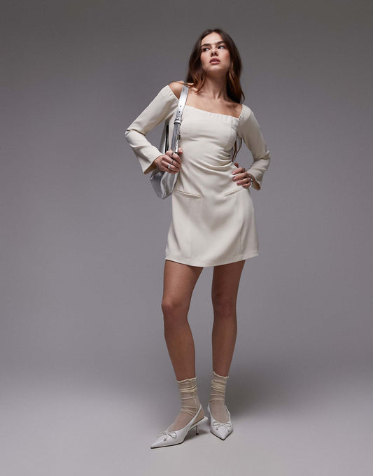 Moira  Structured Off-Shoulder Long Sleeve Mini Dress