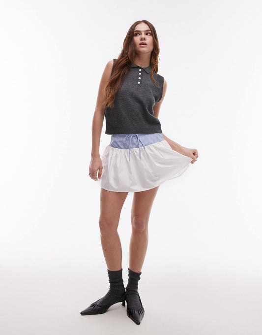 Evie Contrast Waistband Tie-Detail Mini Skort