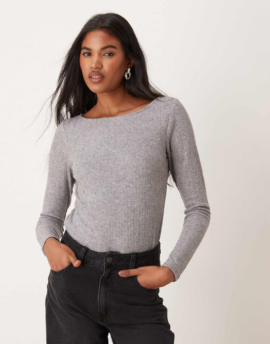Mixed Ribbed Long Sleeve Top