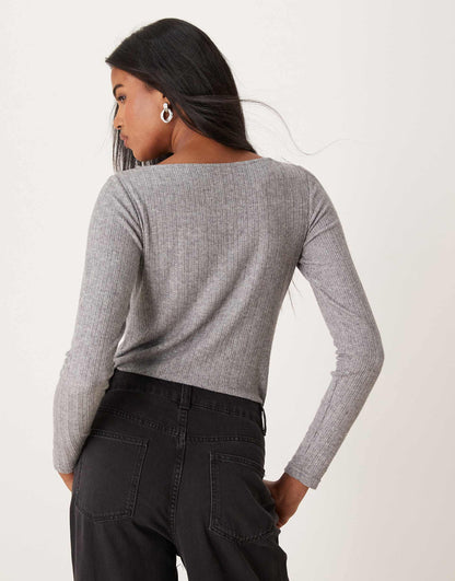 Mixed Ribbed Long Sleeve Top
