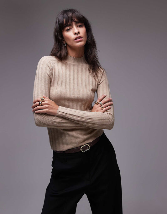 High Neck Ribbed Knitted Top