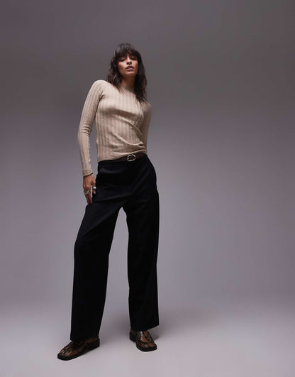 High Neck Ribbed Knitted Top