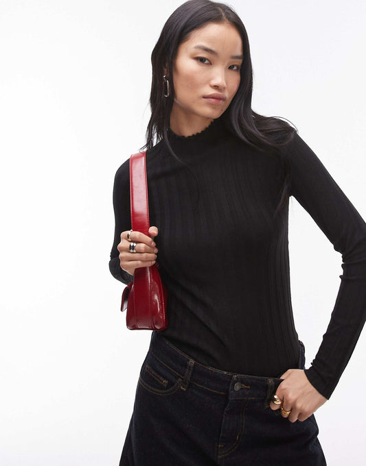 High Neck Ribbed Knitted Top