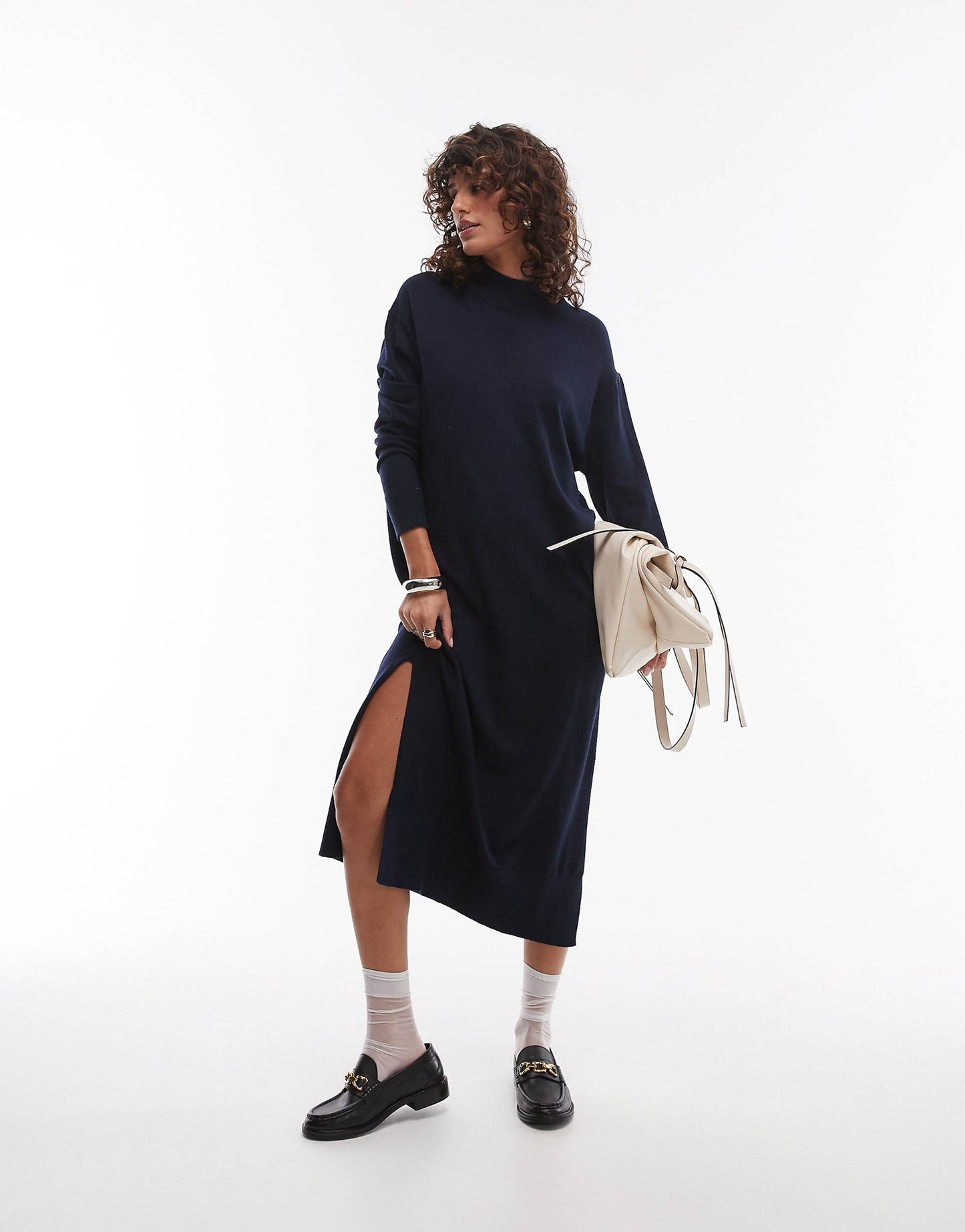 Semi High Neck Long Sleeve Maxi Dress