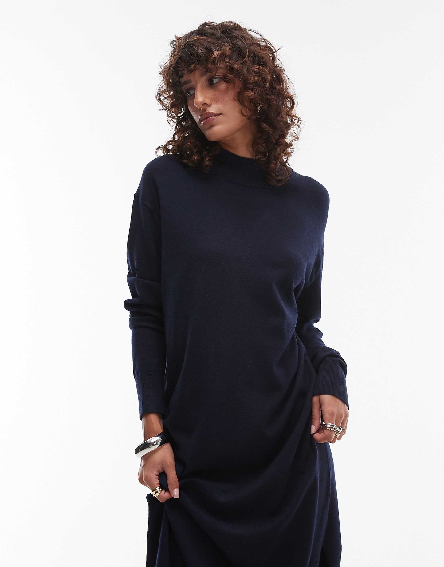 Semi High Neck Long Sleeve Maxi Dress