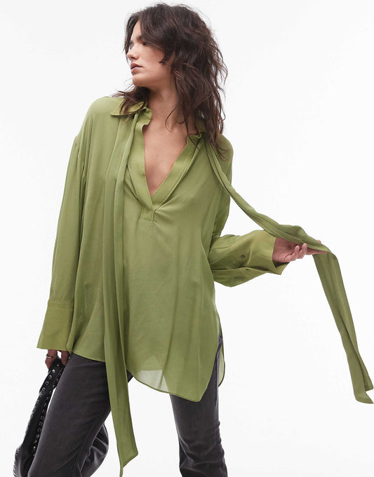 Capsule Neck Tie Woven Relaxed Shirt