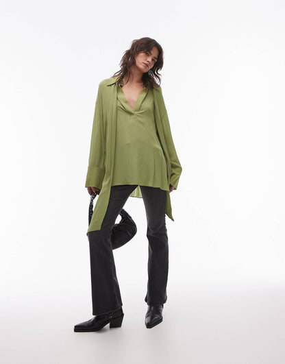 Capsule Neck Tie Woven Relaxed Shirt