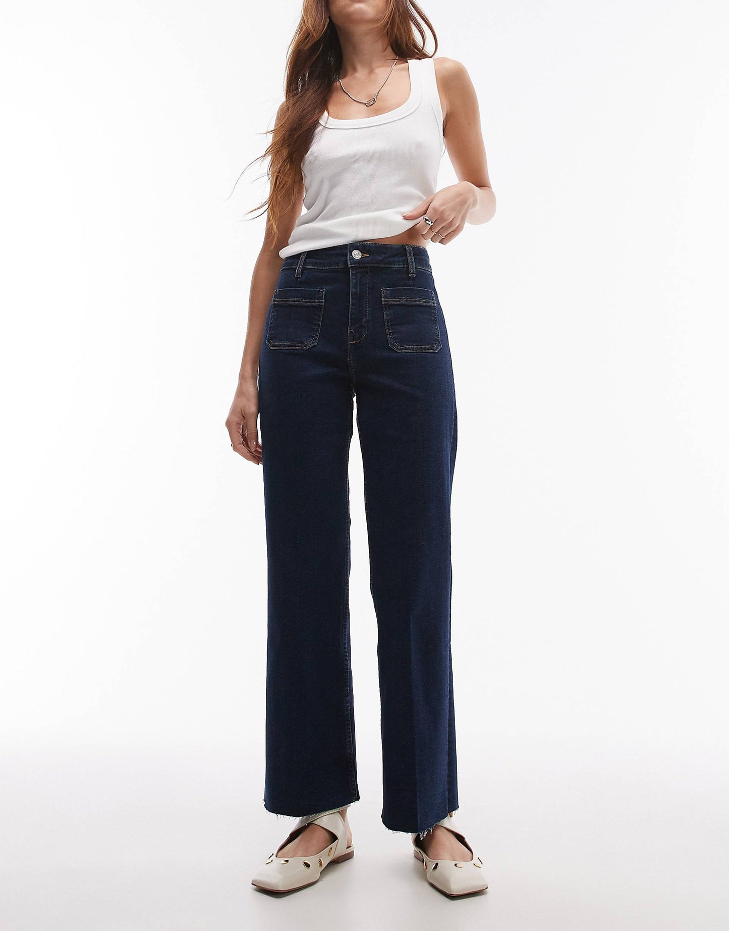Flared Front Pocket Detail Jeans